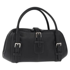 LOEWE Sender Hand Bag Leather Black Silver Auth yk19550